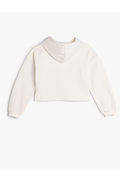 Koton Hooded Crop Sweatshirt Rose Gold Butterfly Printed