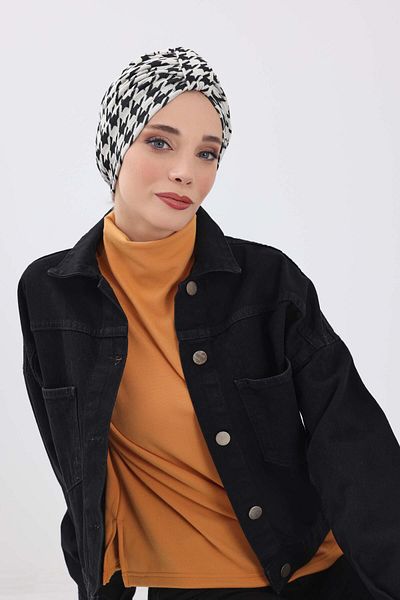 Aisha's Design Patterned Winter Bonnet with Front Belt Detail,B-68Dıv
