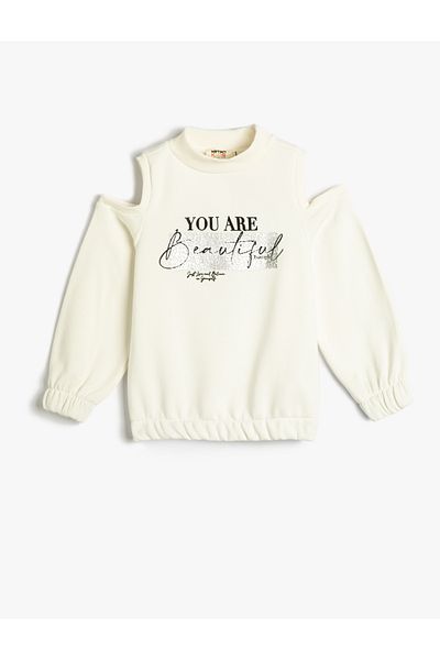 Koton Glitter Printed Sweatshirt - Window Detail, Rubber Waist and Cuffs
