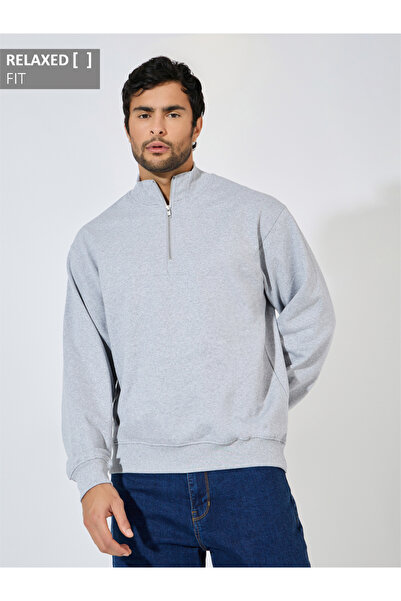 Styli Half-Zip Relaxed Fit Fleece Sweatshirt with Front Seam Detail