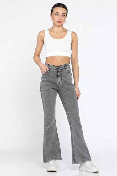 GÜLSELİ Pantaloni de damă din denim din lycra cu talie înaltă antracit
