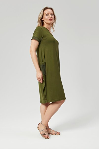 Ebsumu Φόρεμα Khaki Plus Size - Διχτυωτό με τσέπες και μανίκια