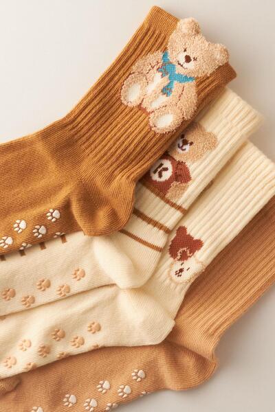 Katia&Bony Комплект детски чорапи с шарки на плюшено мече от 4 бр