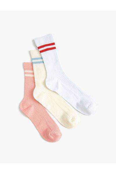 Koton Set șosete 3 piese cu dungi brodate multicolore