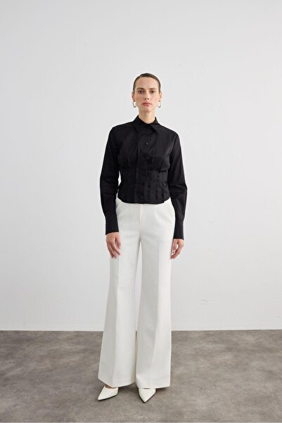 rue Pleat Detailed Black Shirt