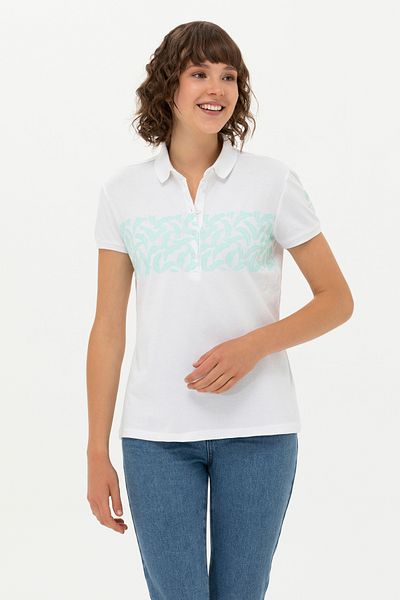 U.S. Polo Assn. Tricou de damă cu gât polo verde apă 50262938 -VR083