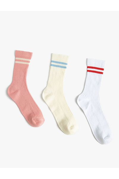 Koton Set șosete 3 piese cu dungi brodate multicolore