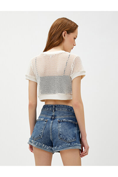 Koton Prolamované háčkované triko - krátký rukáv, výstřih