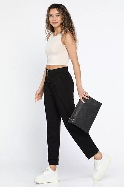 GÜLSELİ Black Women's Pleat Detailed Zippered Trousers