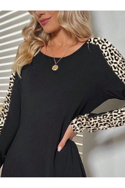 Trendusfashion Rochie mini cu decolteu cu detaliu leopard - Două fire