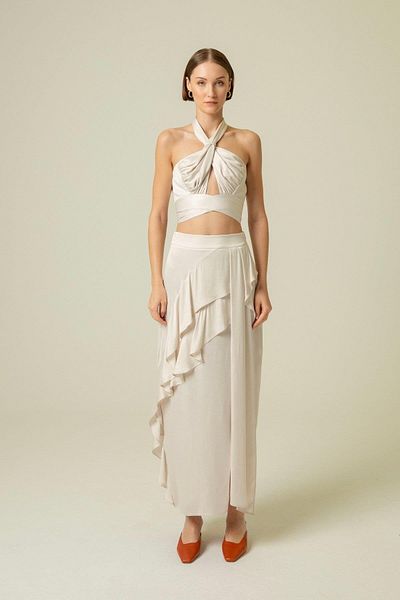 rue Ecru Long Skirt - With Flywheel Detail and Slits