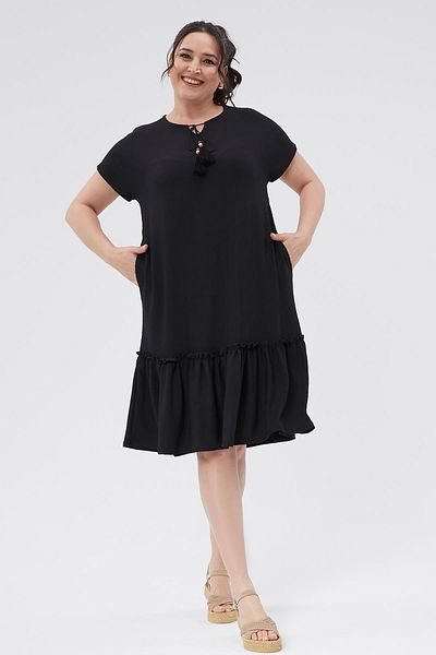 Ebsumu Γυναικεία Μαύρη Φούστα Plus Size Πλισέ Λεπτομέρεια με κουμπί