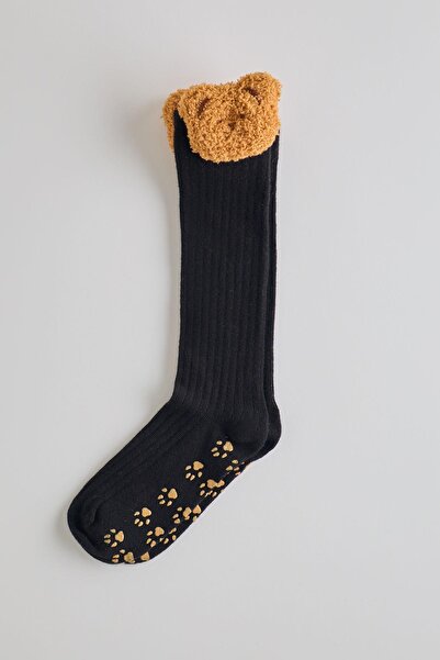 Katia&Bony Black Girl's Knee Socks - Teddy Bear Detail
