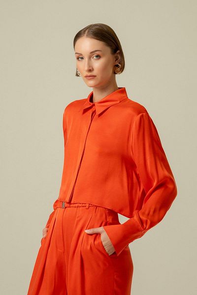 rue. Comfortable Coral Crop Shirt - Buttoned Front