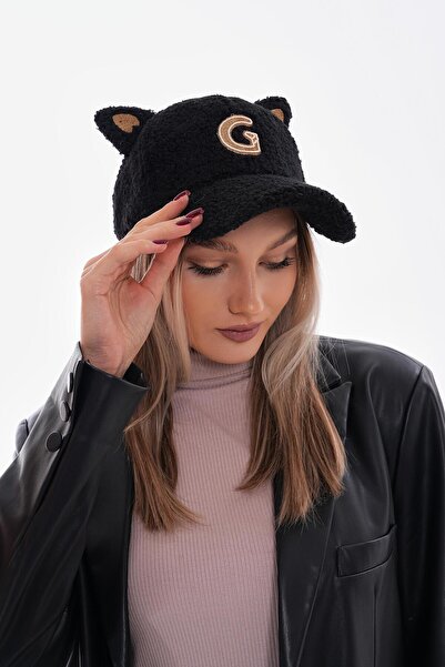 Axesoire 14562 Tavşan Kulaklıklı Tedy Kıvırcık Kürklü Peluş Siyah Kep