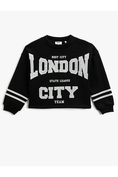 Koton Oversize Crop Sweatshirt - Striped, Detailed, Long Sleeve