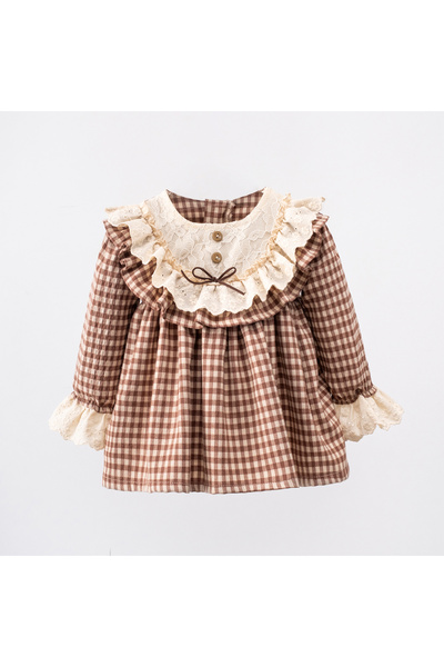 Ma Moi Baby Catherine Kahverengi Pötikareli Kız Bebek Elbise