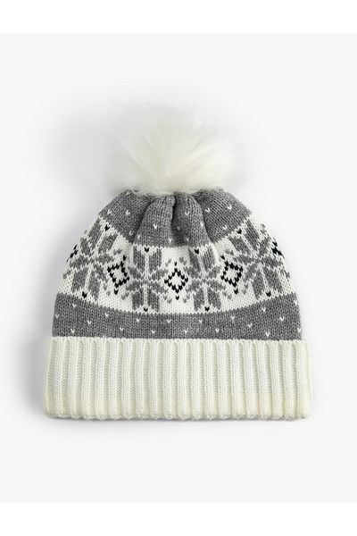 Koton Plush Pompom Knitwear Beanie Patterned