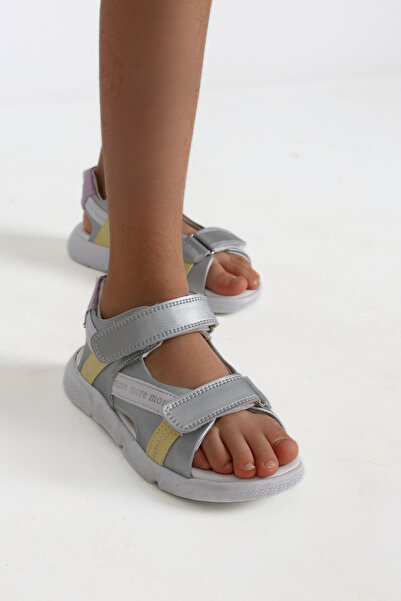 kids A more Jules Çift Cırtlı Deri Kız Çocuk Sandalet Gümüş