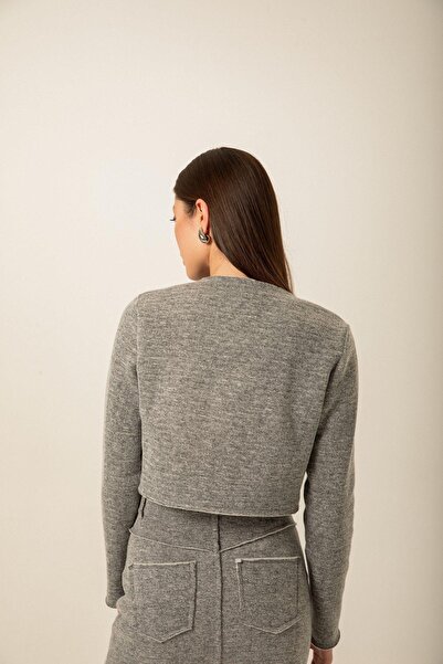 Rue Studio Πλεκτό γκρι μπουφάν με λεπτομέρεια κάλυψης τσέπης