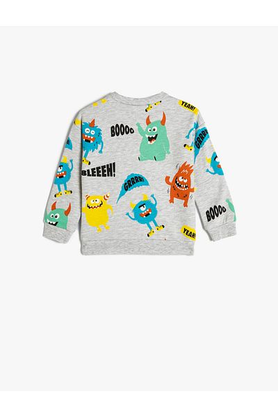 Koton Sweatshirt Monster Printed Ruffled Crew Neck