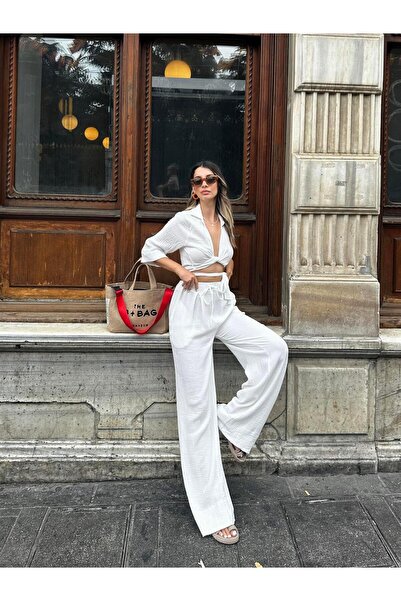 Angel Mia Set pantaloni crop cu șireturi alb