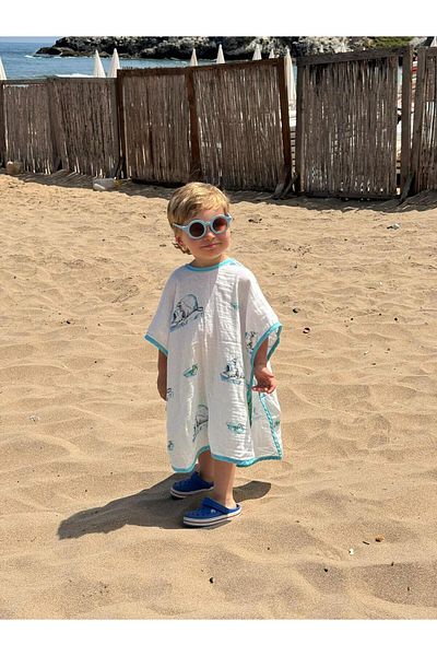 DEUX LAPINS Gazelle Patterned 100% Cotton Muslin Poncho for 4 Years Old Baby - Le Faon