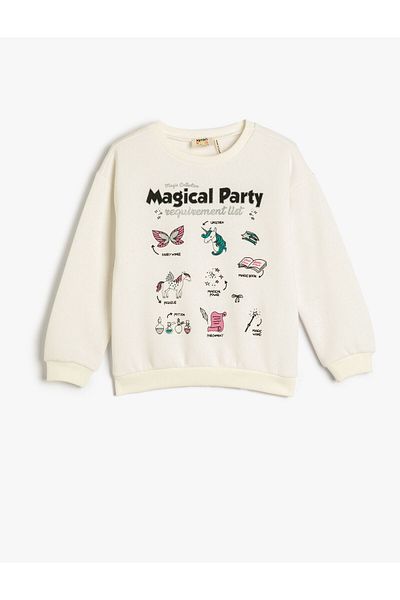 Koton Sweatshirt Ribbed Crew Neck Printed