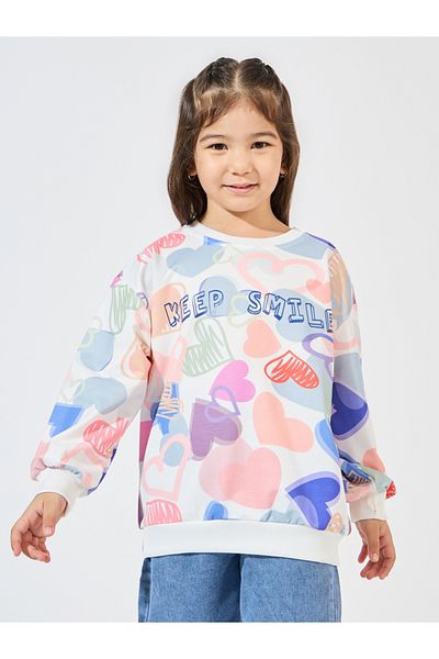 Styli Heart Print Longline Sweatshirt with Dropped Shoulder
