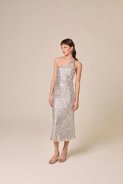 rue. Gray Midi Sequined Skirt
