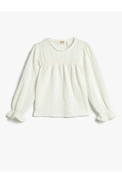 Koton Bluse mit langen Ärmeln, Rundhalsausschnitt und detaillierten elastischen Bündchen