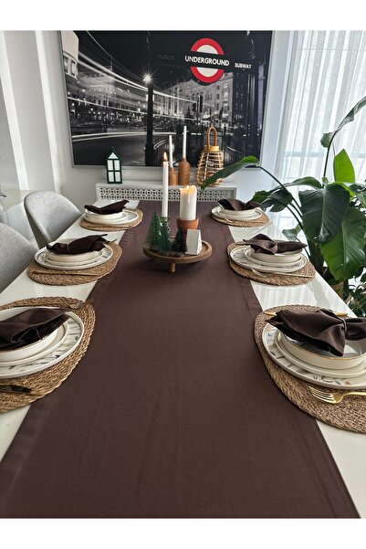 Decamor home Cotton Stain-Resistant Brown Long Runner (Napkin Not Included)
