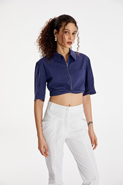 rue Синя коротка сорочка - на блискавці