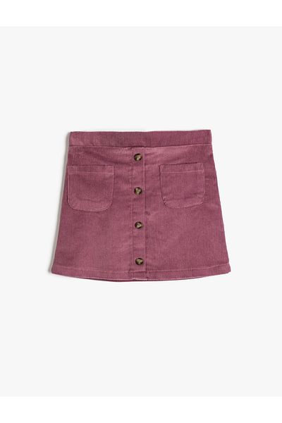 Koton Mini Skirt Corduroy Cotton Button Closure Pocket Detailed