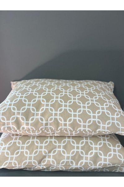 mihriban Set of 2 Beige Chain Pattern Pillowcases 50X70 cm