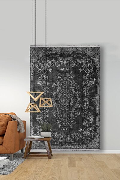 kilim home Mars 2002 Gri Tonlarında Geometrik Desen Kaymaz Taban Dekoratif Halı