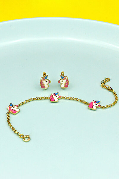 Else Silver Özel Tasarım Çocuk Unicorn Küpe Bileklik Set