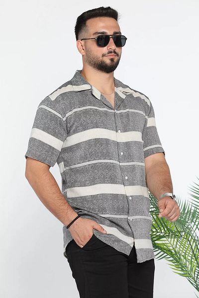 MİSHAR İTALİA Λινό πουκάμισο με σχέδιο Kremantrasit Slim Fit