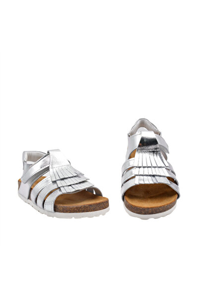 kids A more Loren Single Velcro Tasseled Leather Girl's Sandals Silver