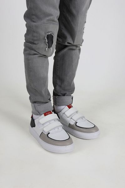 kids A more Rocks Double Velcro Leather Boy's Shoes White