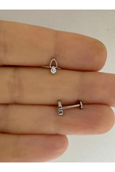 Arescollection 1 ADET G23 TİTANİUM ( TİTANYUM) ZİRKON TAŞLI TRAGUS HELİX CONCH KIKIRDAK LOBE UYUMLU PİERCİNG