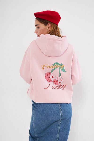 GIA - ART Φούτερ με κουκούλα Fleece To Have You Written Dice Printed Pink Unisex Hoodie φούτερ