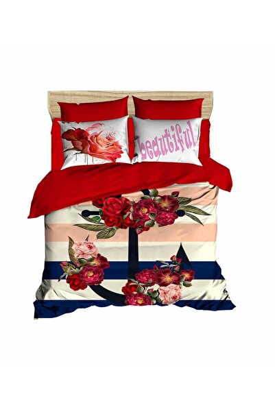 Fabeteks Sailor Anchor and Roses 3D Digital Double Duvet Cover Set