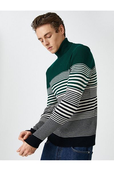 Koton Basic Knitwear Sweater Turtleneck Color Block Slim Fit