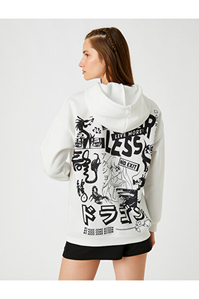 Koton Oversize mikina s kapucí s potiskem a fleecem uvnitř