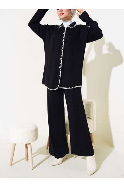 Lavanta Tekstil Hijab Knitwear Διπλό Σετ