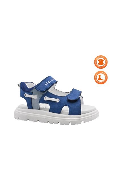 kids A more Marine Double Velcro Genuine Leather Boy's Sandals Denim Color