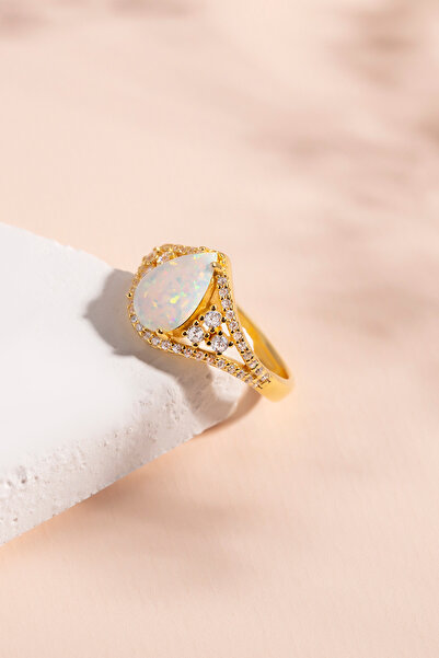 Else Silver Özel Tasarım Beyaz Damla Opal Taşlı Gümüş Yüzük