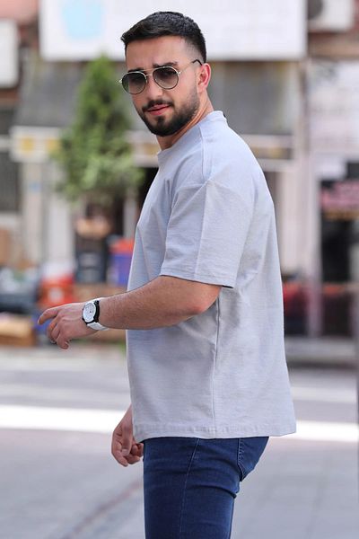 MİSHAR İTALİA Ανδρικό T-Shirt Grey Crew Neck Lycra