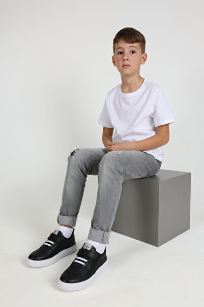 kids A more Stones Tek Cırtlı Deri Unisex Çocuk Ayakkabı Siyah